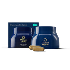Manuka Health BIO30 Propolis bottle with daily immune support formula.