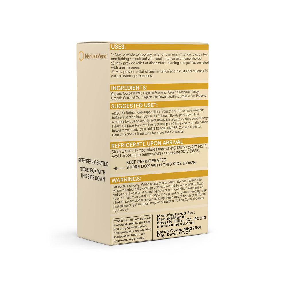 ManukaMend heat-sensitive packaging illustration; refrigerate after delivery.