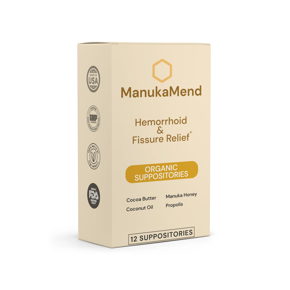 ManukaMend honey-coconut oil suppositories close-up for gentle moisture.