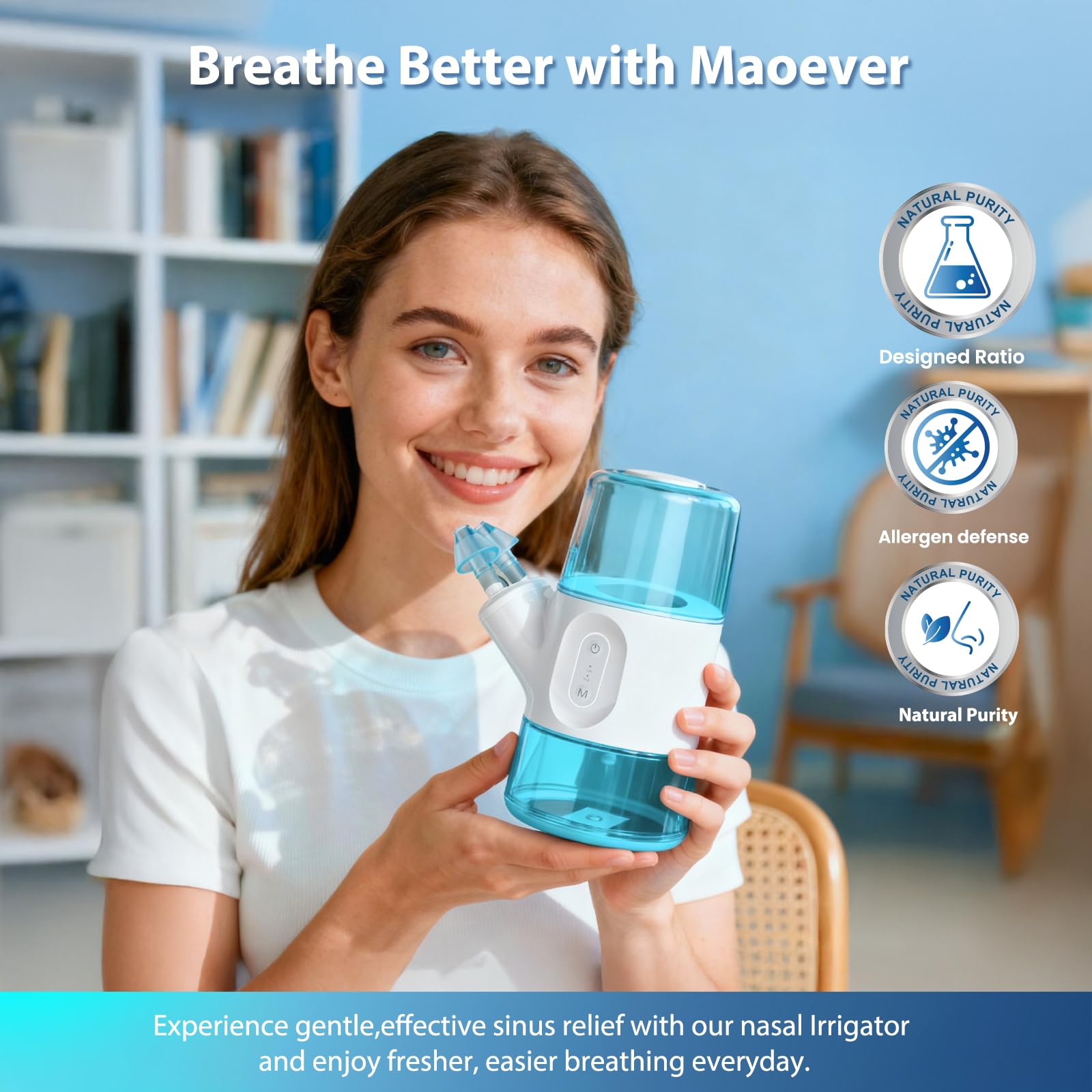 MAOEVER food-grade silicone nozzles provide gentle, comfortable rinsing