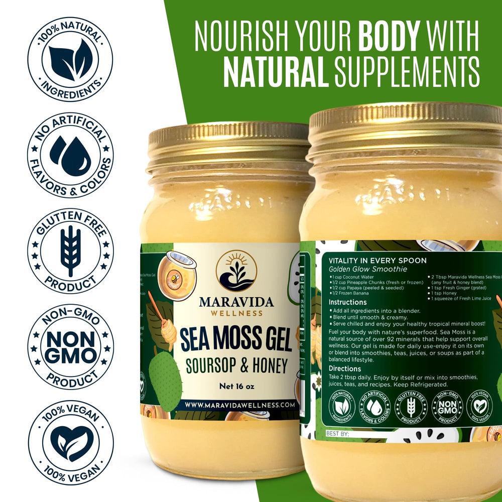 Maravida Sea Moss Gel on a spoon, convenient daily nourishment.