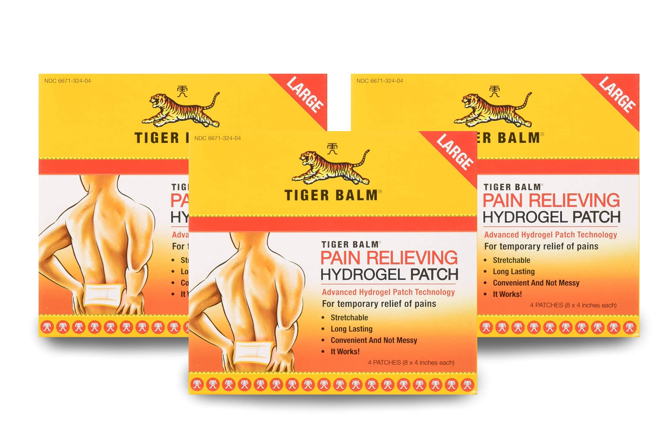 Marble Medical Tiger Balm Patch Large applied on skin for broad coverage and cooling-then-warming sensation