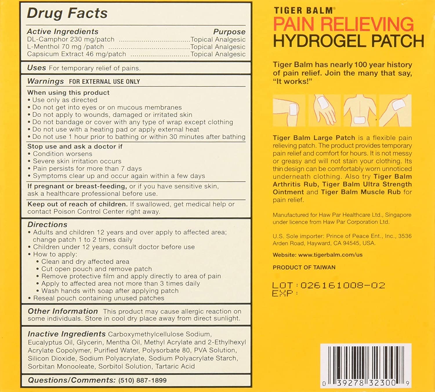 Marble Medical Tiger Balm Patch Large packaging shown for hygienic, travel-friendly use