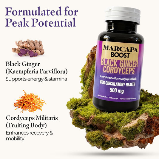 Marcapa Boost capsules close-up highlighting convenient daily supplementation.