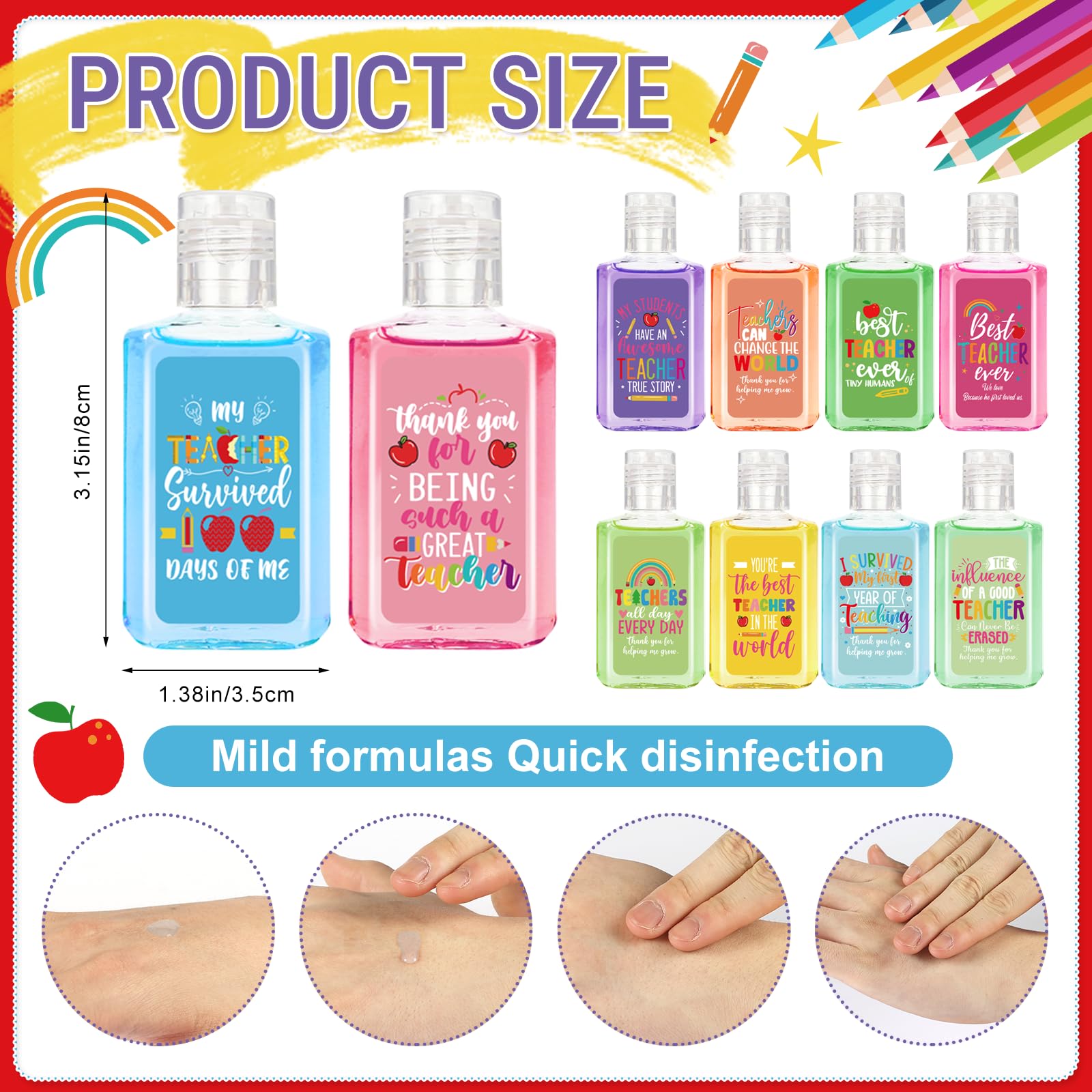 Marhpveua colorful-pattern hand sanitizer bottle, cheerful and portable for students and staff.