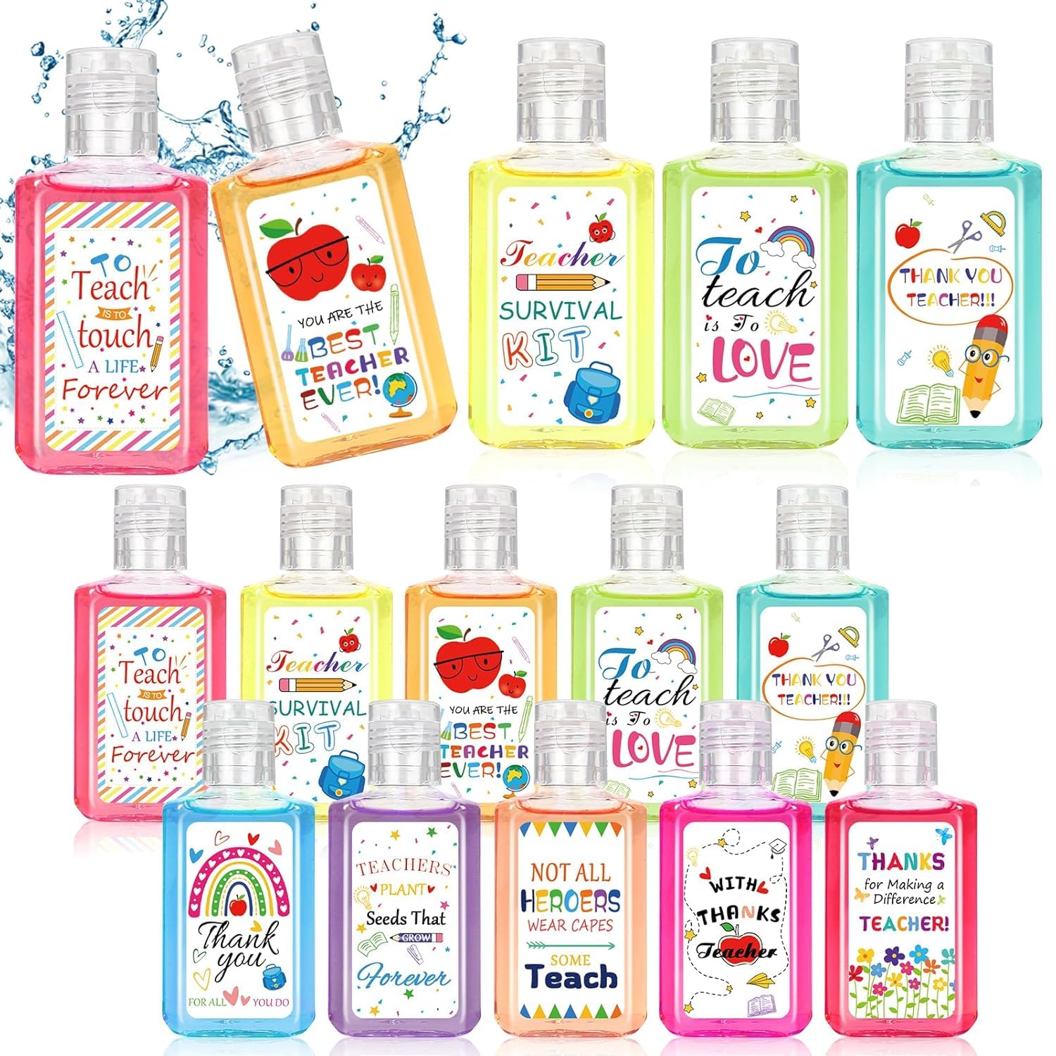 Marhpveua 1oz hand sanitizer bottle with a teacher-theme design for quick sanitizing on the go