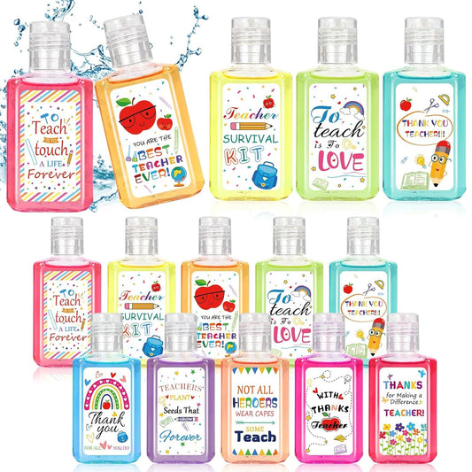 Marhpveua 1oz hand sanitizer bottle with a teacher-theme design for quick sanitizing on the go
