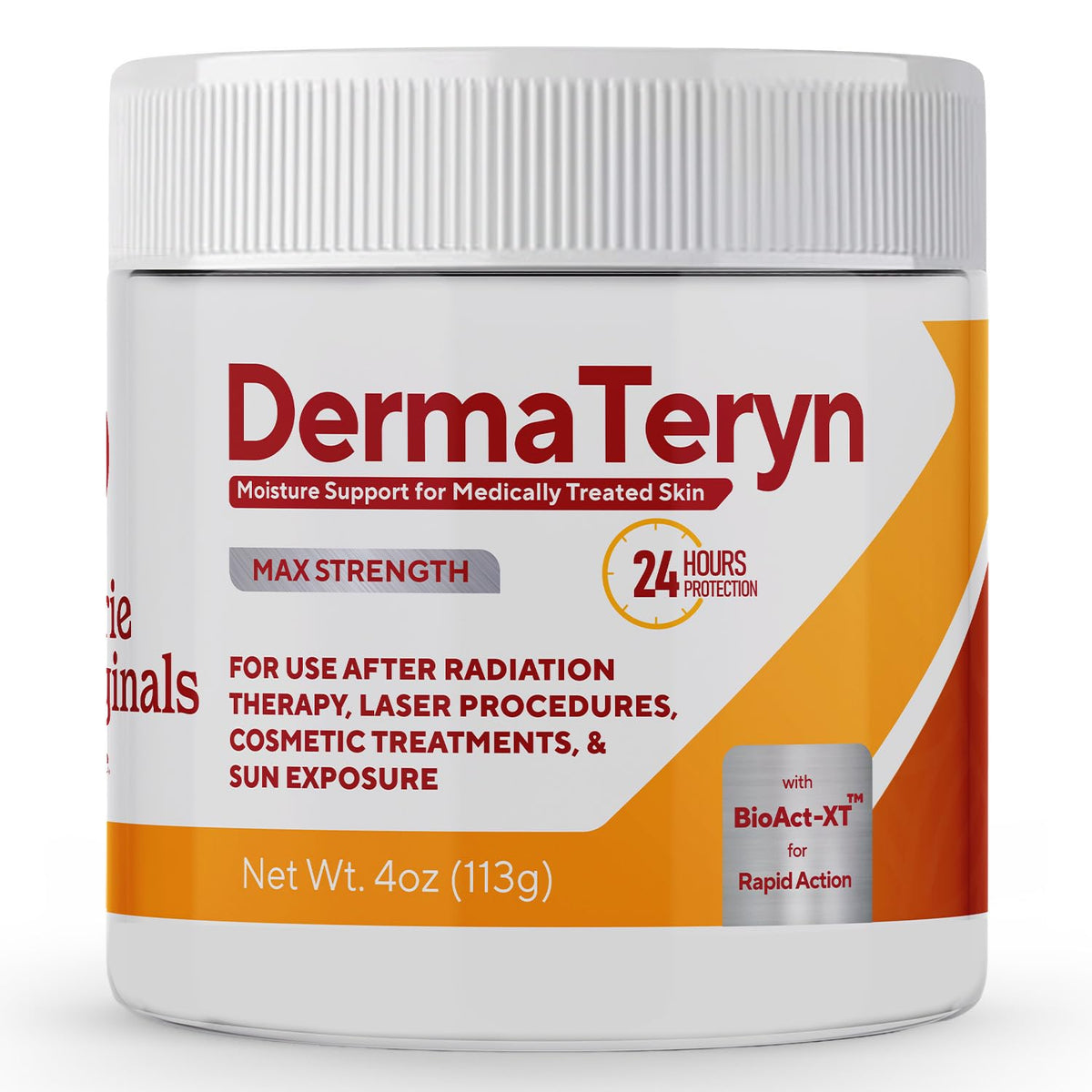 Marie Originals DermaTeryn sunburn cream bottle illustrating barrier protection for delicate skin.