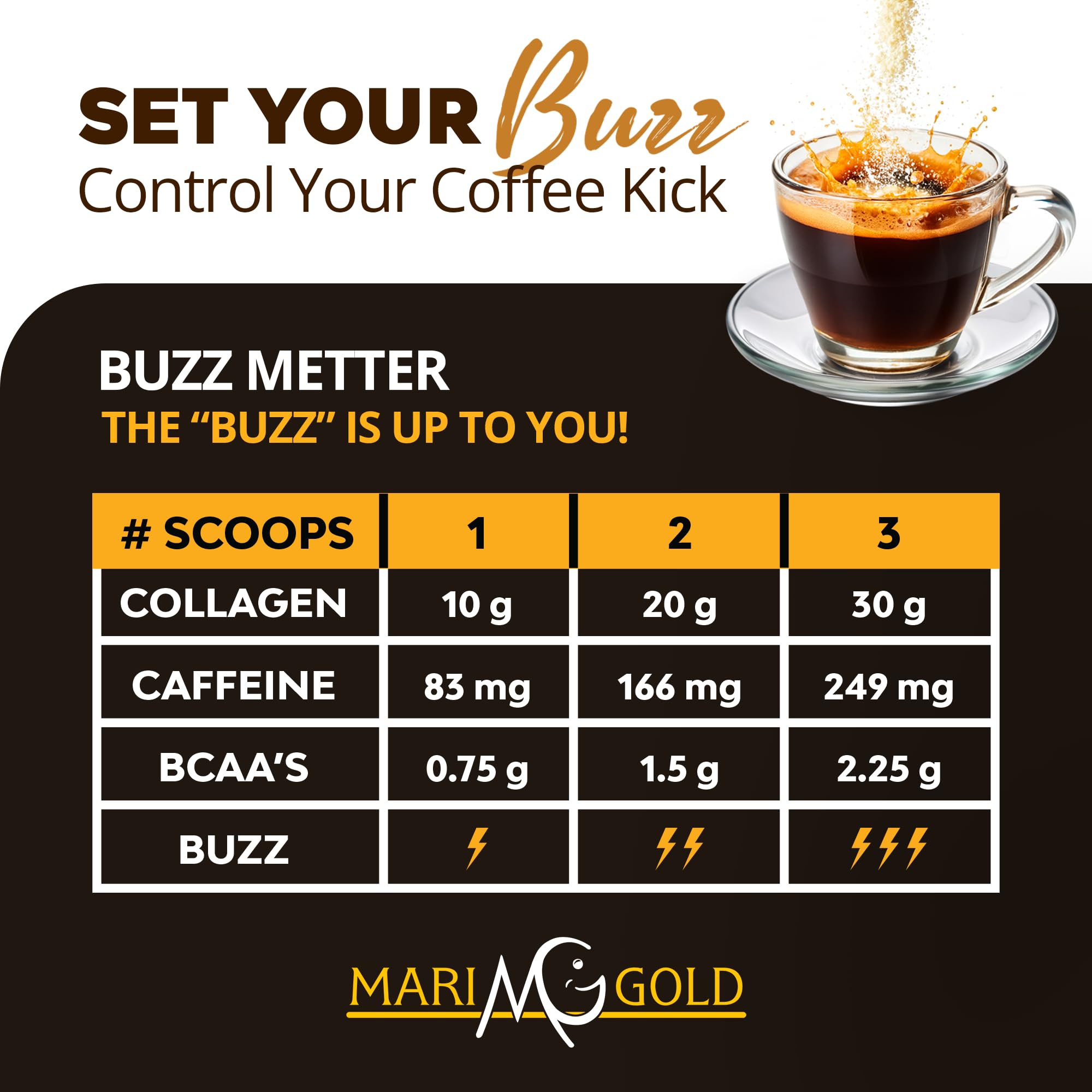 MariGold collagen coffee vanilla latte ready in a mug for morning routine