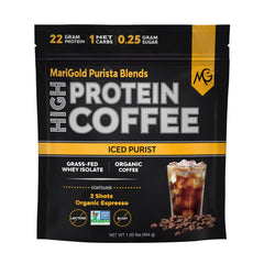 MariGold High Protein Coffee iced purist bottle — convenient protein boost on the go.