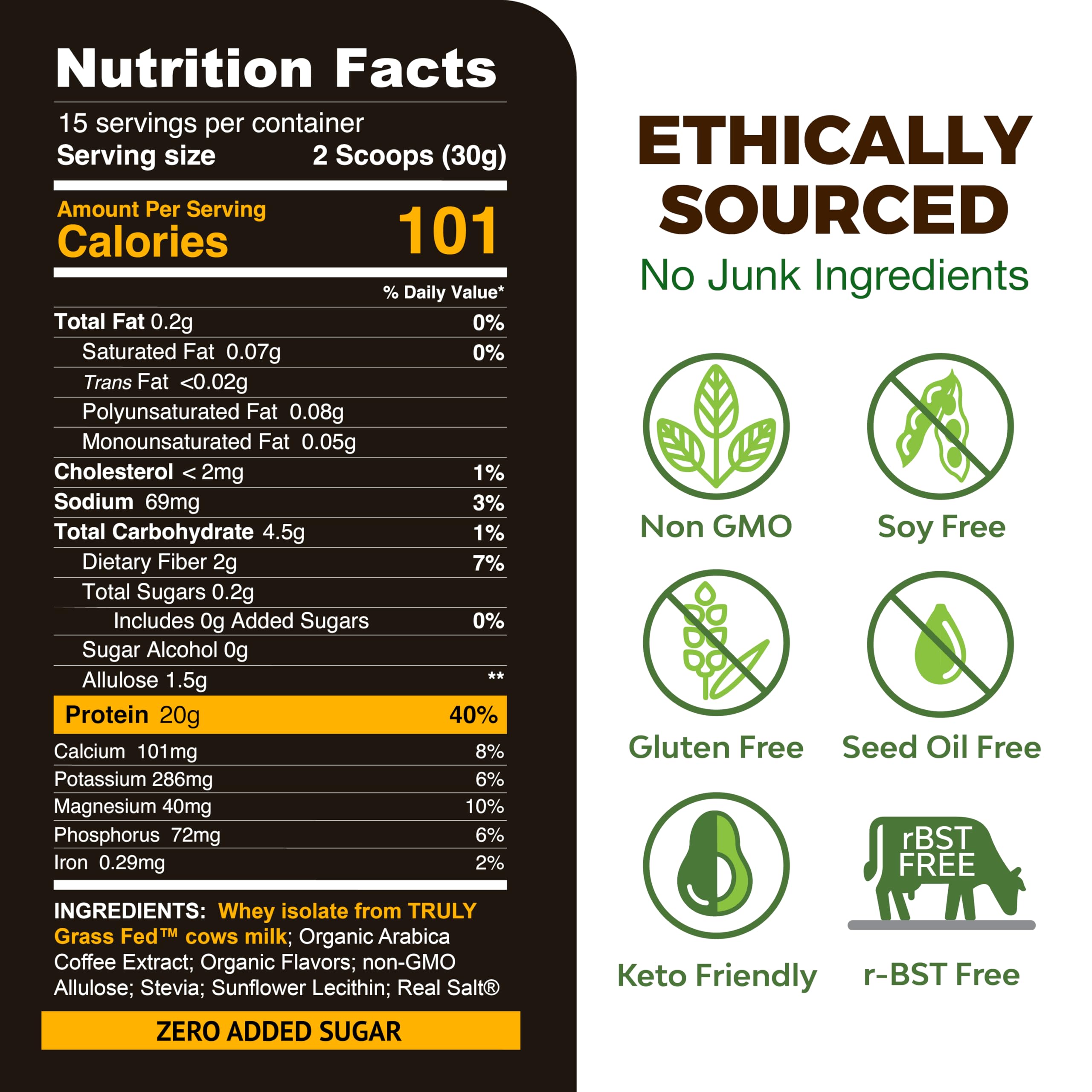 MariGold organic espresso two shots bottle highlighting natural caffeine source
