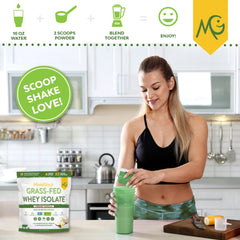 MariGold whey isolate in shaker demonstrates easy mix for shakes.