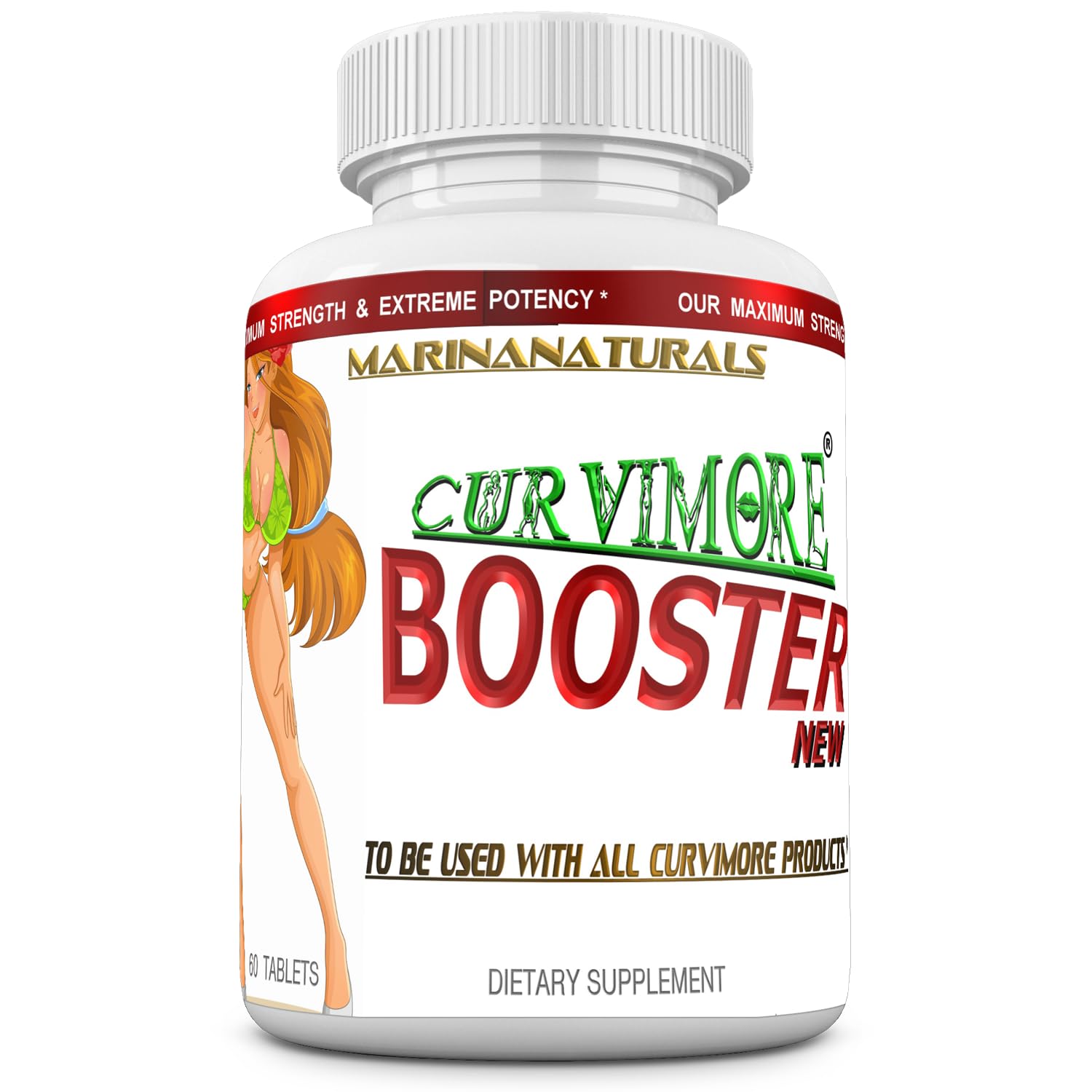 MARINANATURALS CURVIMORE BOOSTER bottle pour for precise daily dosing and gains.