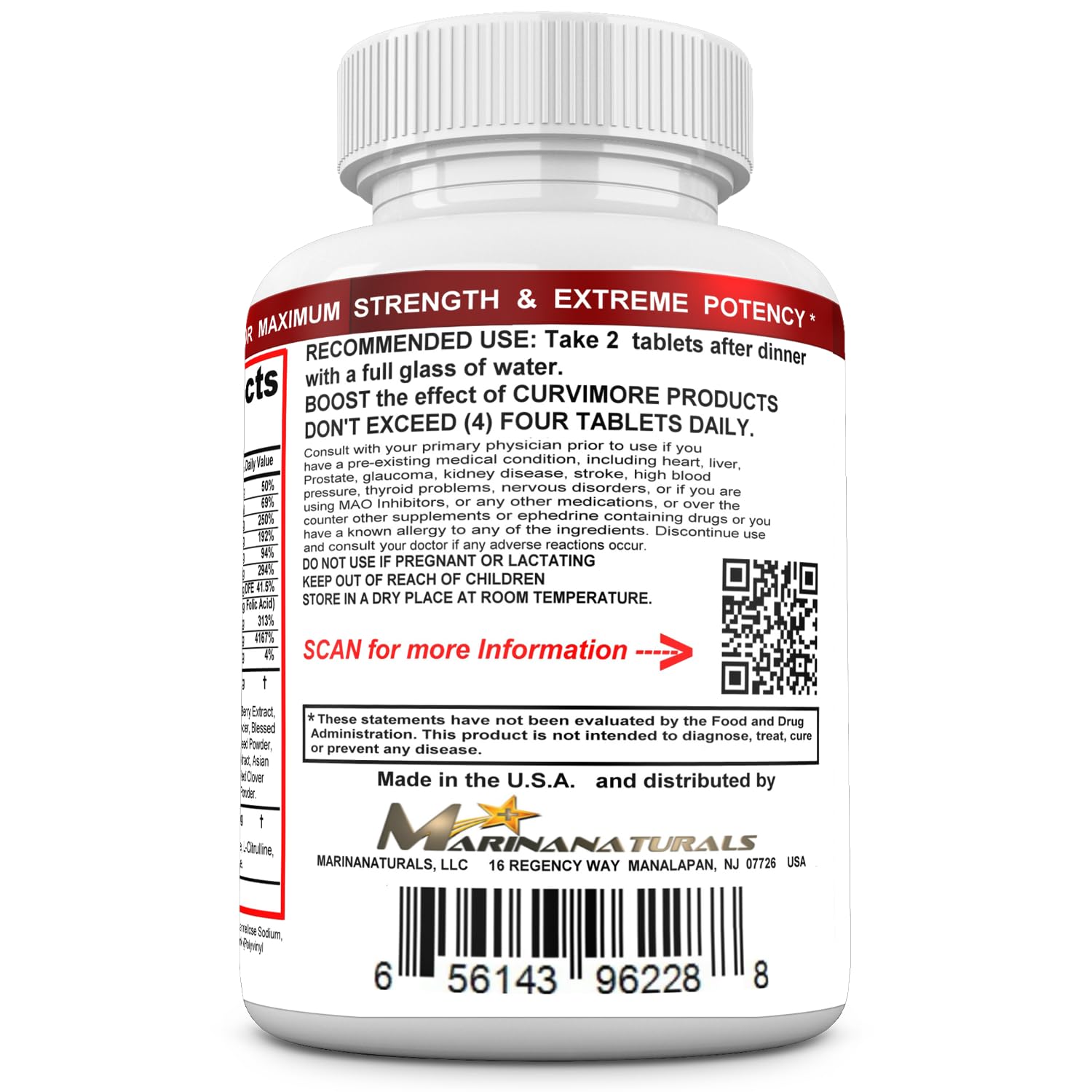 MARINANATURALS CURVIMORE BOOSTER pills close-up highlighting compact daily dose.