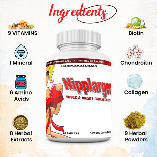 MARINANATURALS Nipplarger pills in jar—easy daily use for fuller-looking nipples and breasts.