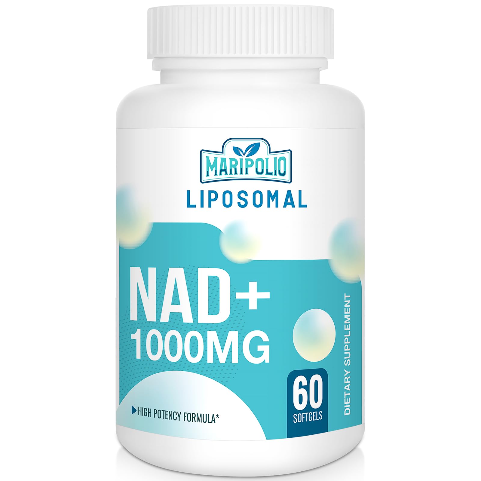Maripolio Liposomal NAD+ bottle front showing high-potency energy support