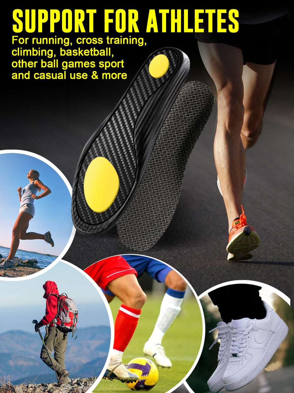 MARRDO carbon fiber insole silicone mesh surface improves grip and breathability during exercise