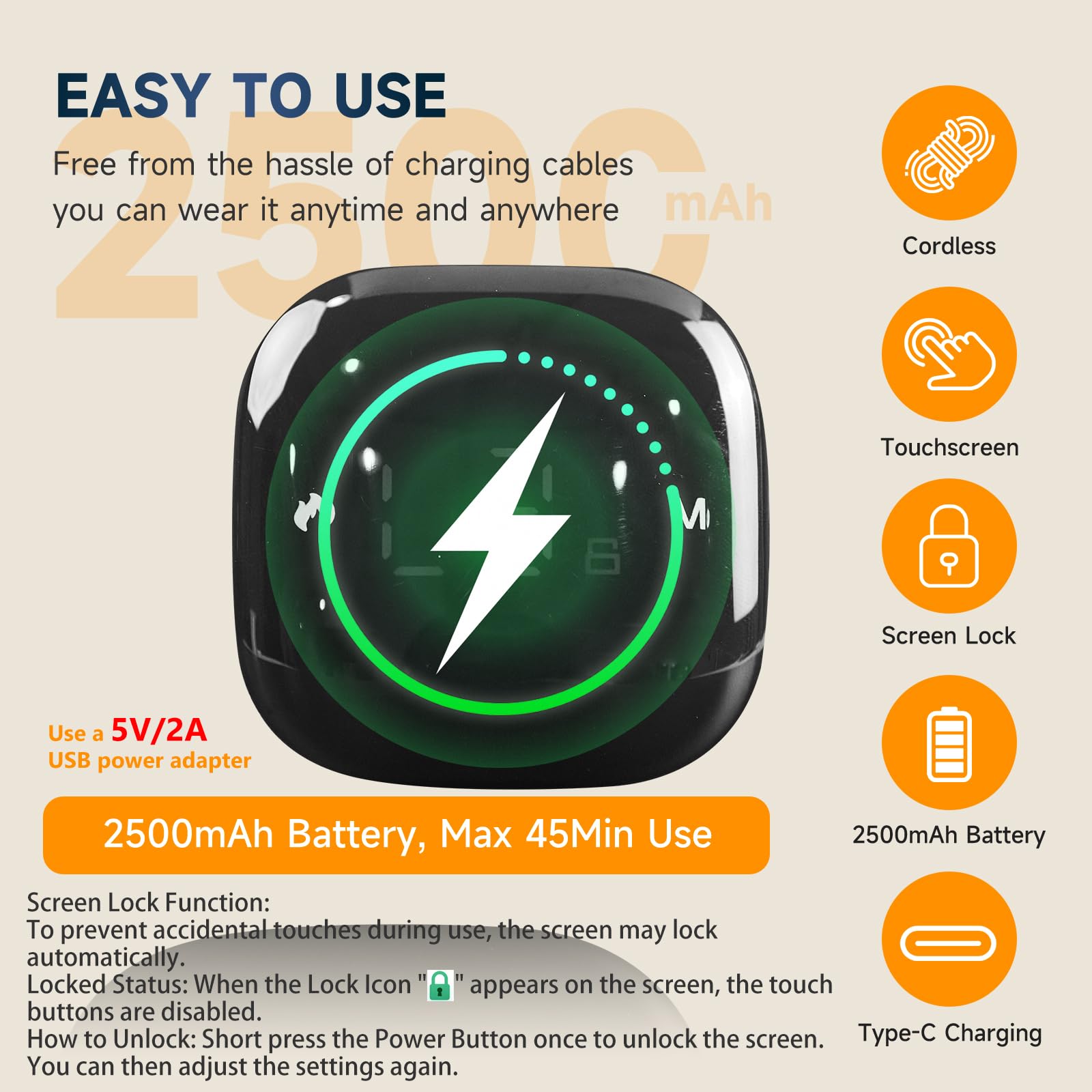 MarrisJjw belt battery compartment illustrates built-in 2000mAh power for cordless sessions.
