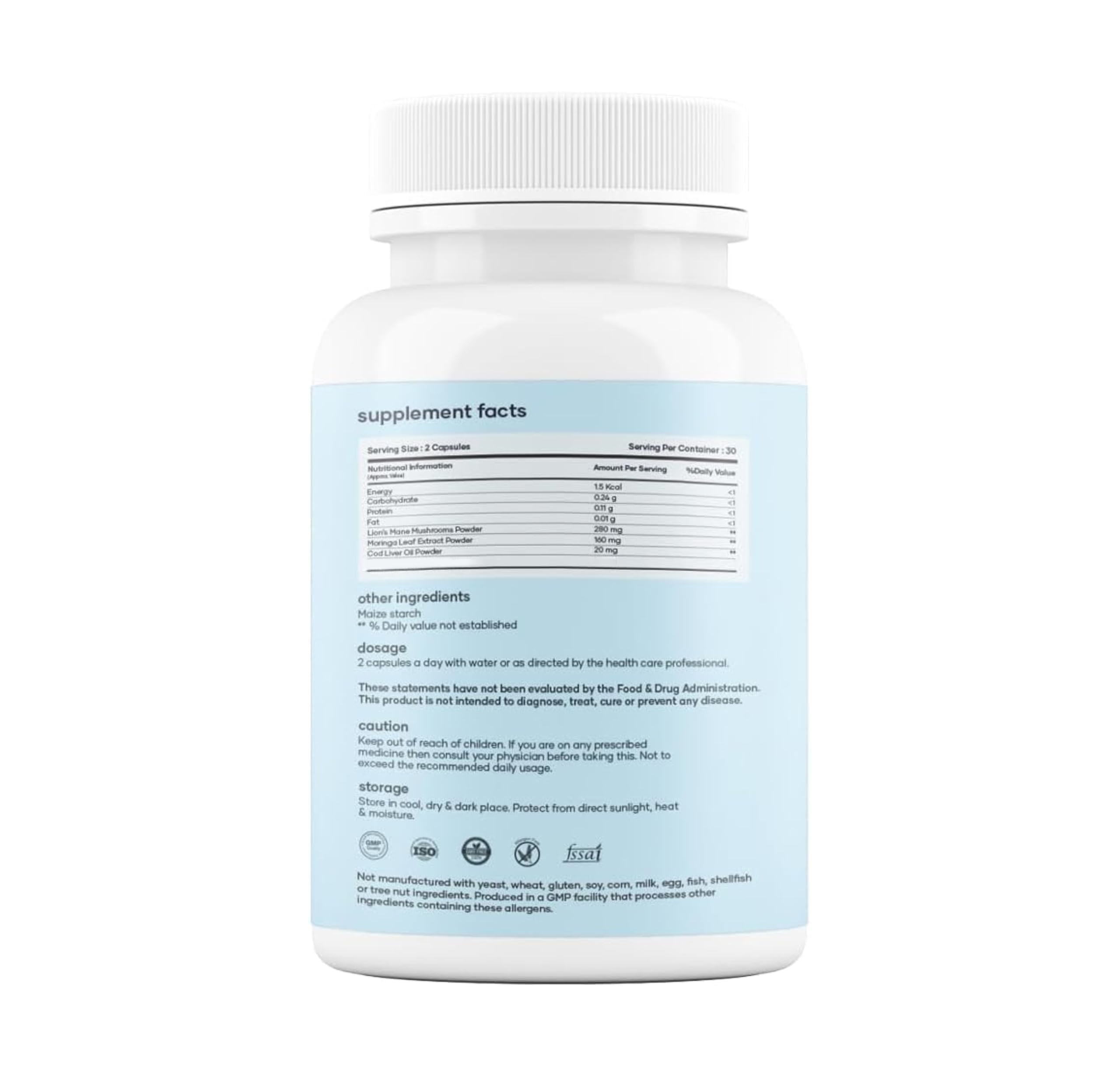 Mars by GHC Alizenol capsules ingredients blend label highlighting Tongkat Ali, Moringa, Lion's Mane
