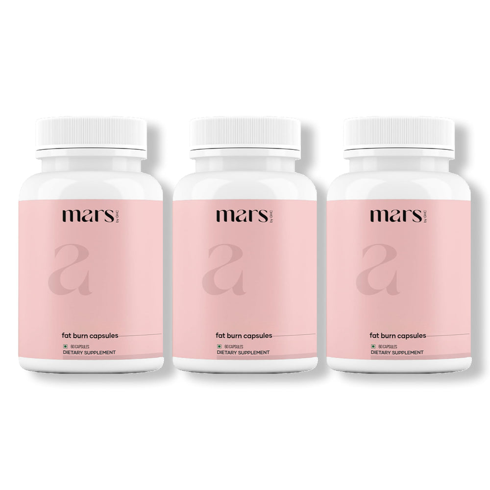 Mars by GHC Fat Burn capsules bottle with psyllium husk supporting daily fiber and fullness