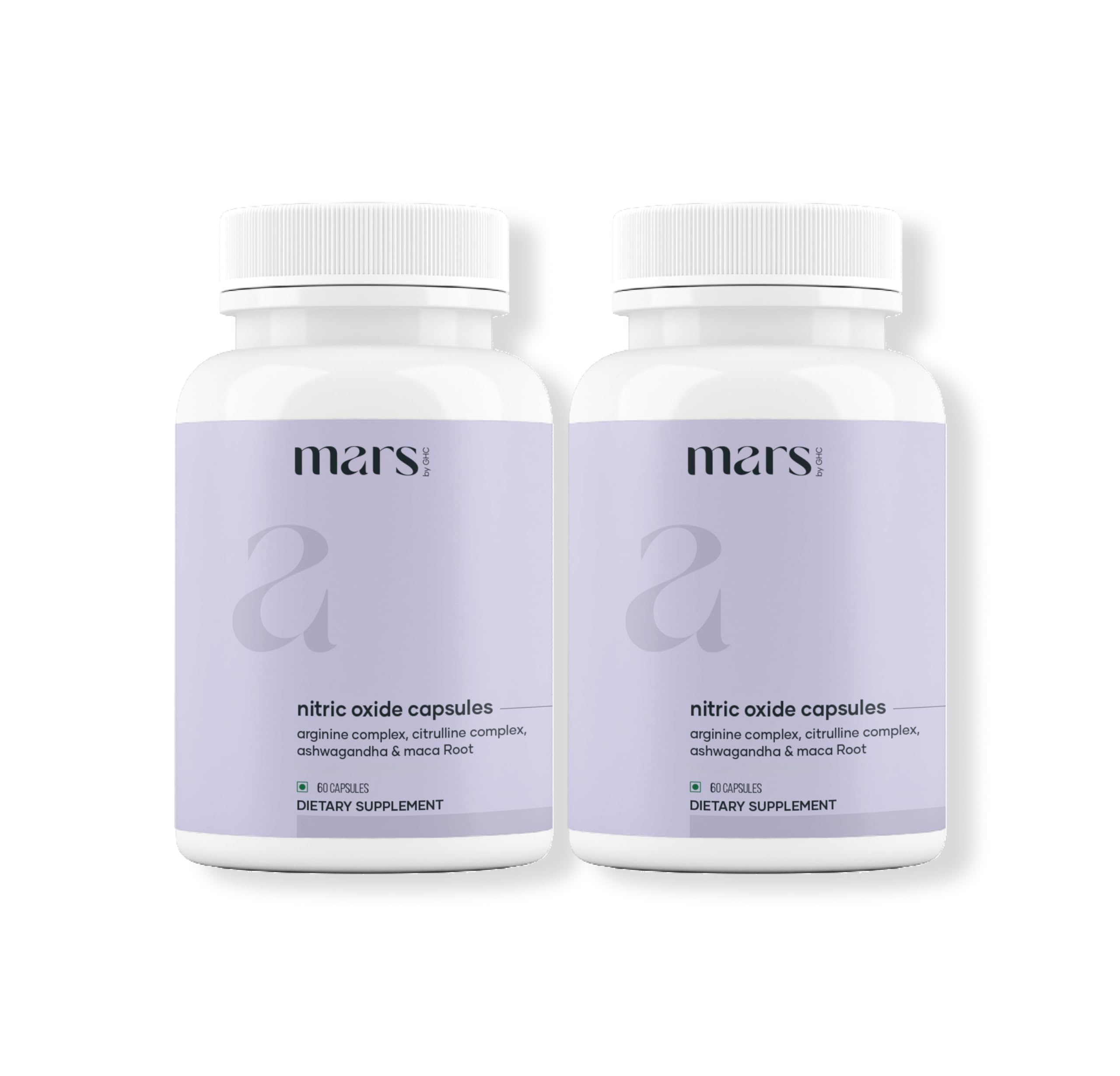 Mars by GHC Nitric Oxide Capsules bottle label shows circulation support potential