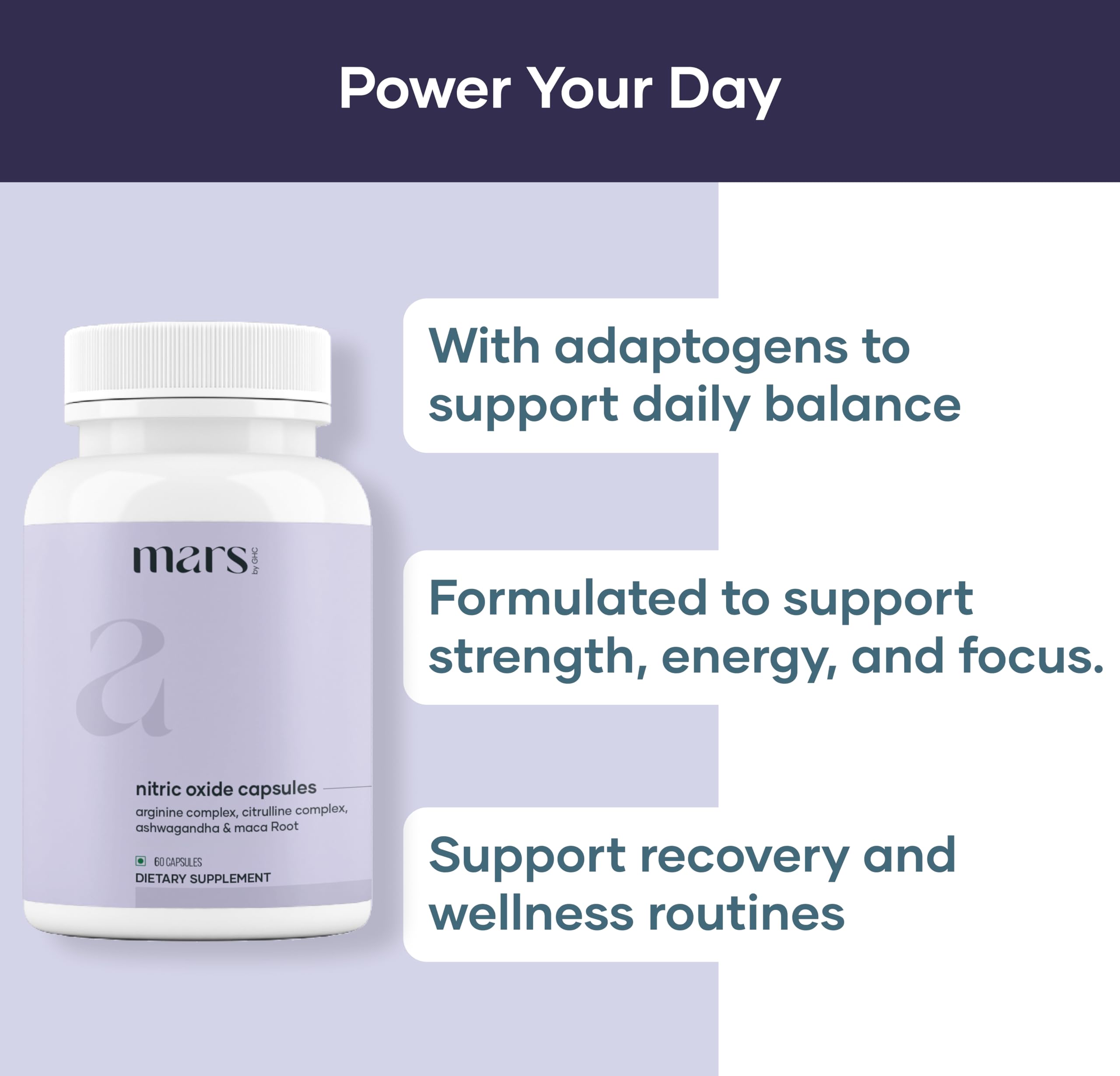 Mars by GHC Nitric Oxide Capsules ingredient list highlights L-Arginine and L-Citrulline synergy