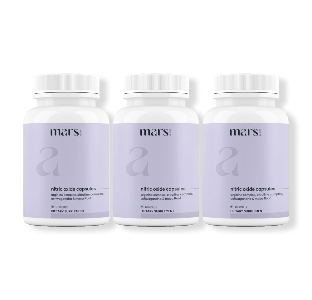 Mars by GHC nitric oxide capsules pack — convenient three-pack for daily energy and circulation support.