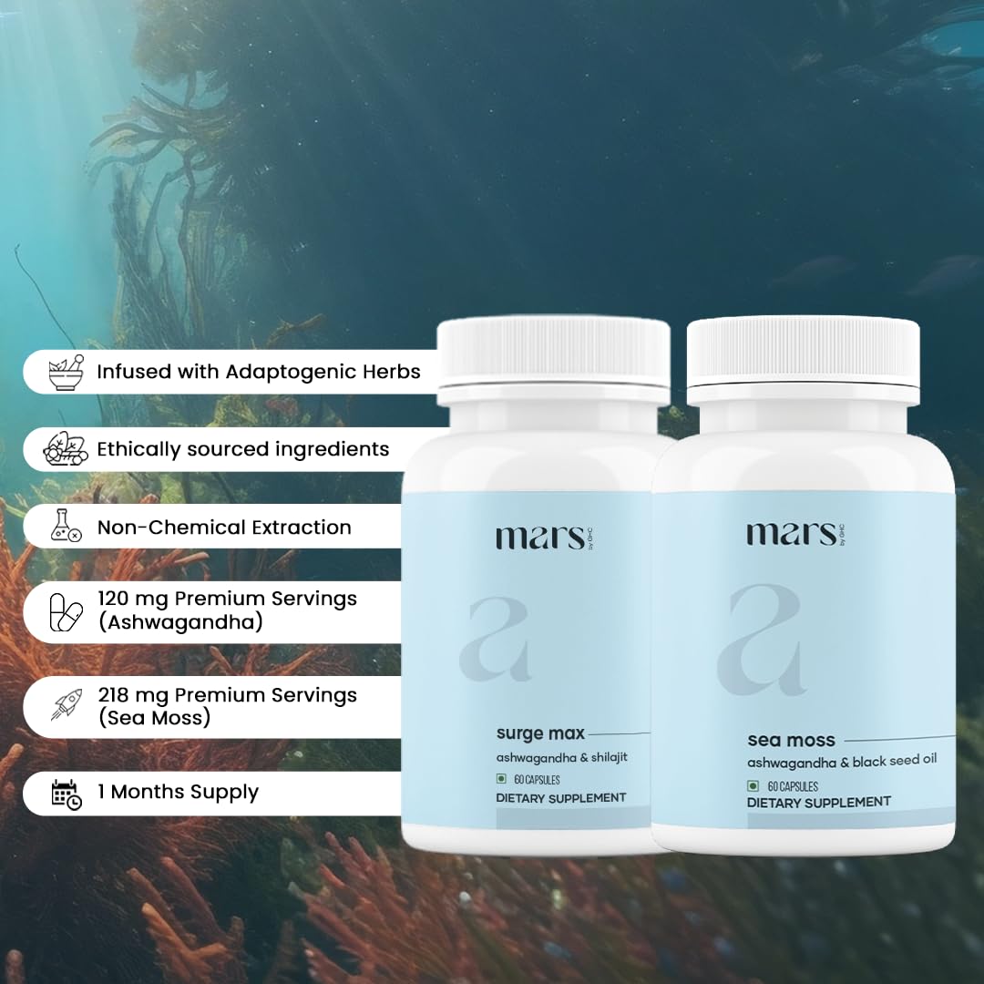 Mars by GHC Sea Moss capsules bottle highlighting minerals for gut and immune health