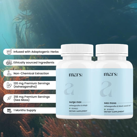 Mars by GHC Sea Moss capsules bottle highlighting minerals for gut and immune health