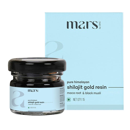 Mars by GHC Shilajit Gold resin jar closeup for daily vitality.