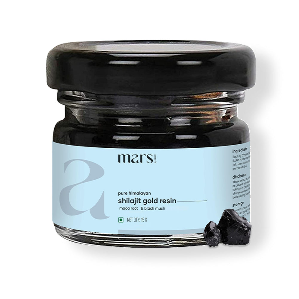 Mars by GHC Shilajit Gold resin spoon serving for daily energy support.