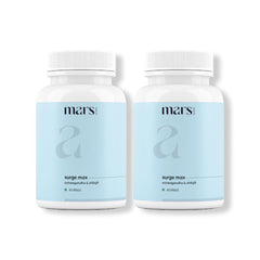 Mars by GHC Surgemax capsules bottle showing shilajit and safed musli for natural energy support.