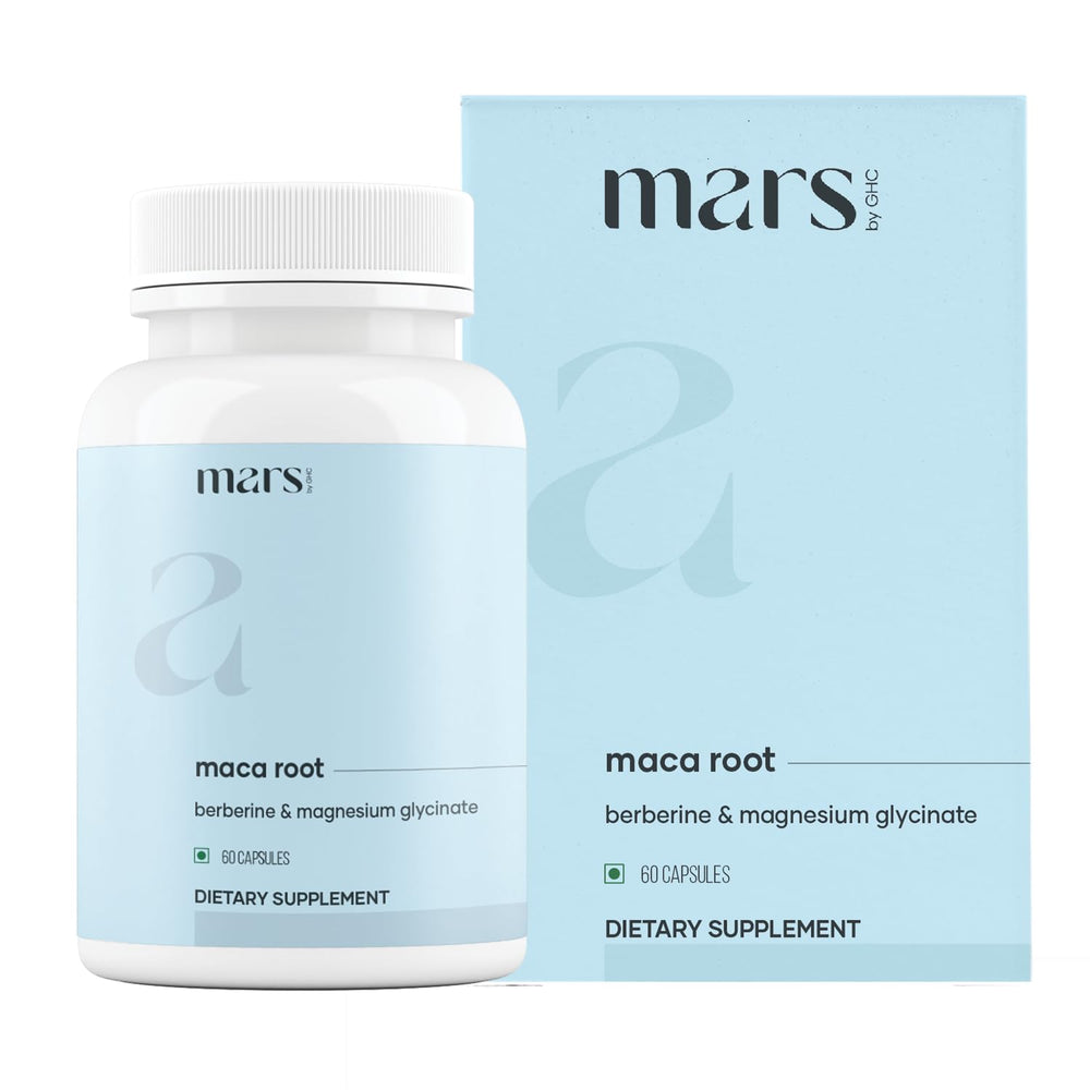 Mars GHC Maca Root Caps bottle side view placed on table