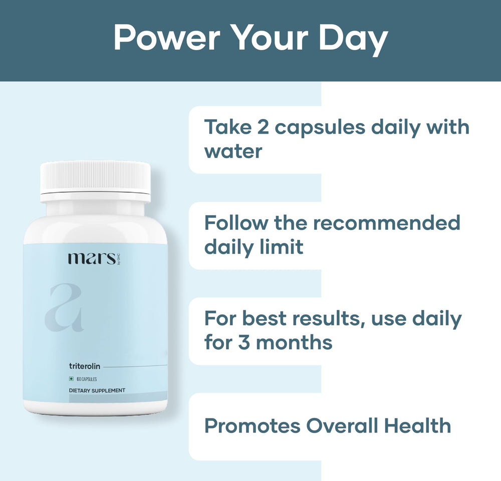 Mars by GHC Triterolin capsules closeup highlighting convenient daily use