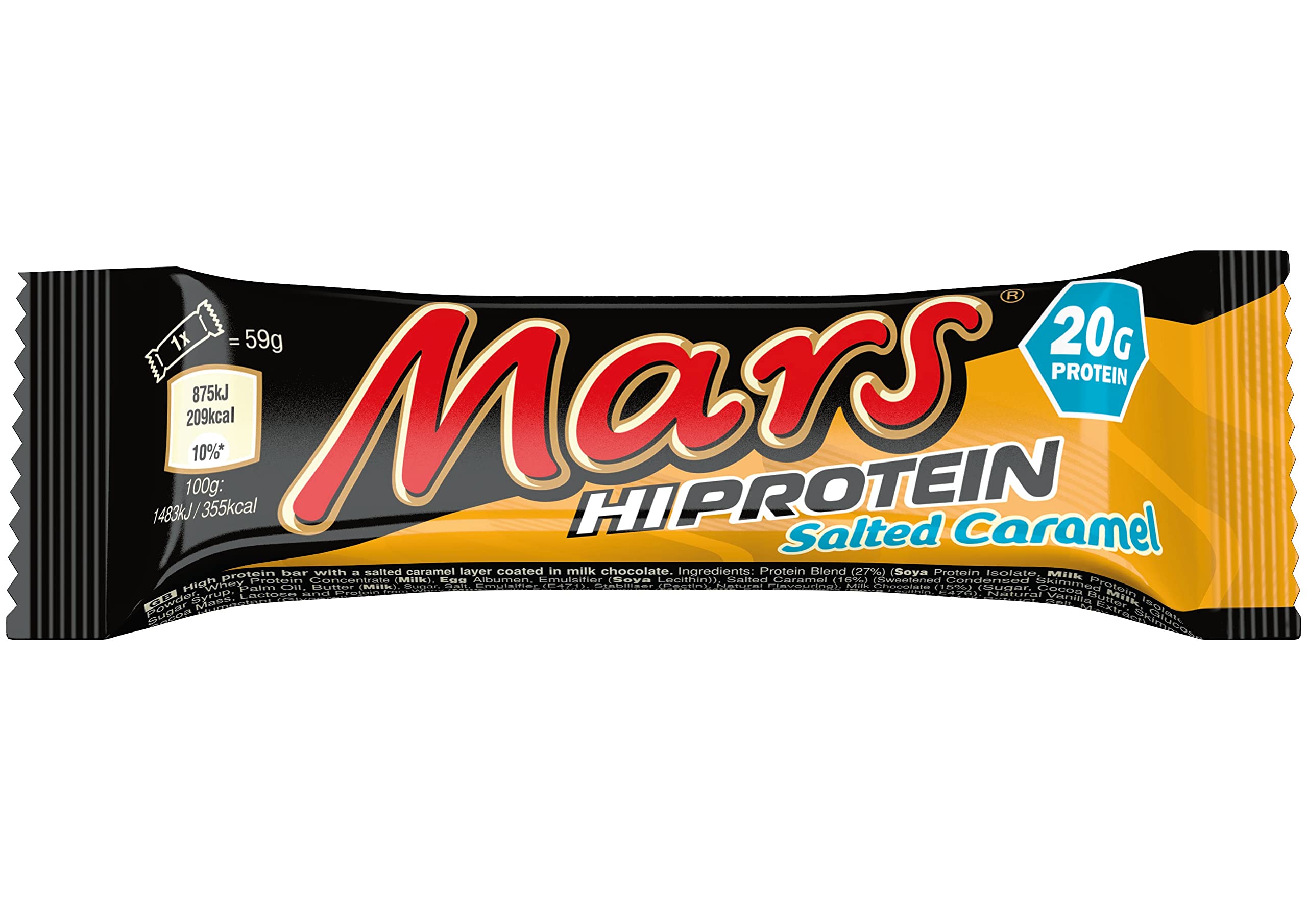 Mars Hi Protein Bar Salted Caramel ingredients highlight protein-forward formula.