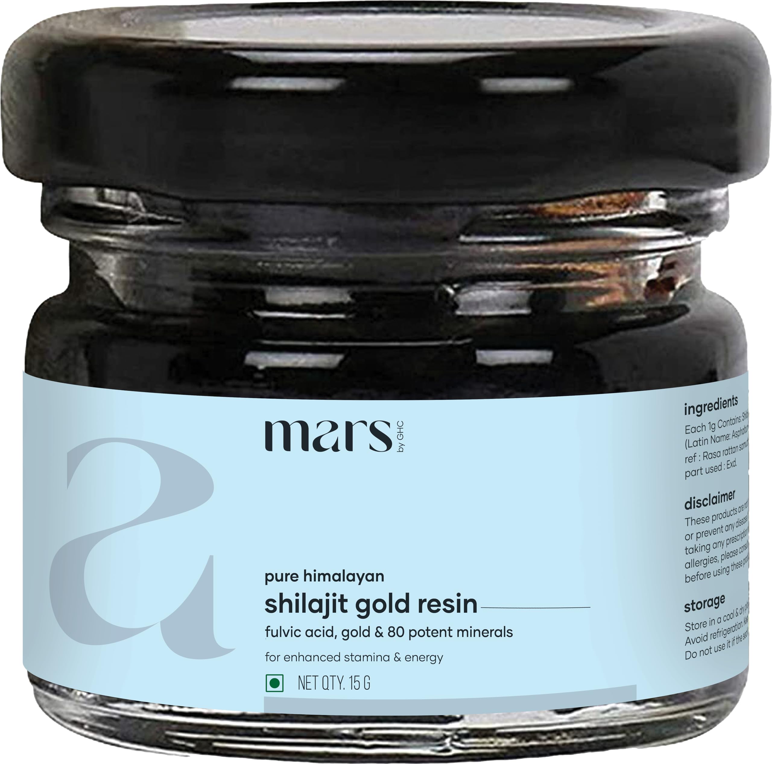 Mars Himalayan Shilajit Gold Resin packaging shows authentic resin ready for daily use.