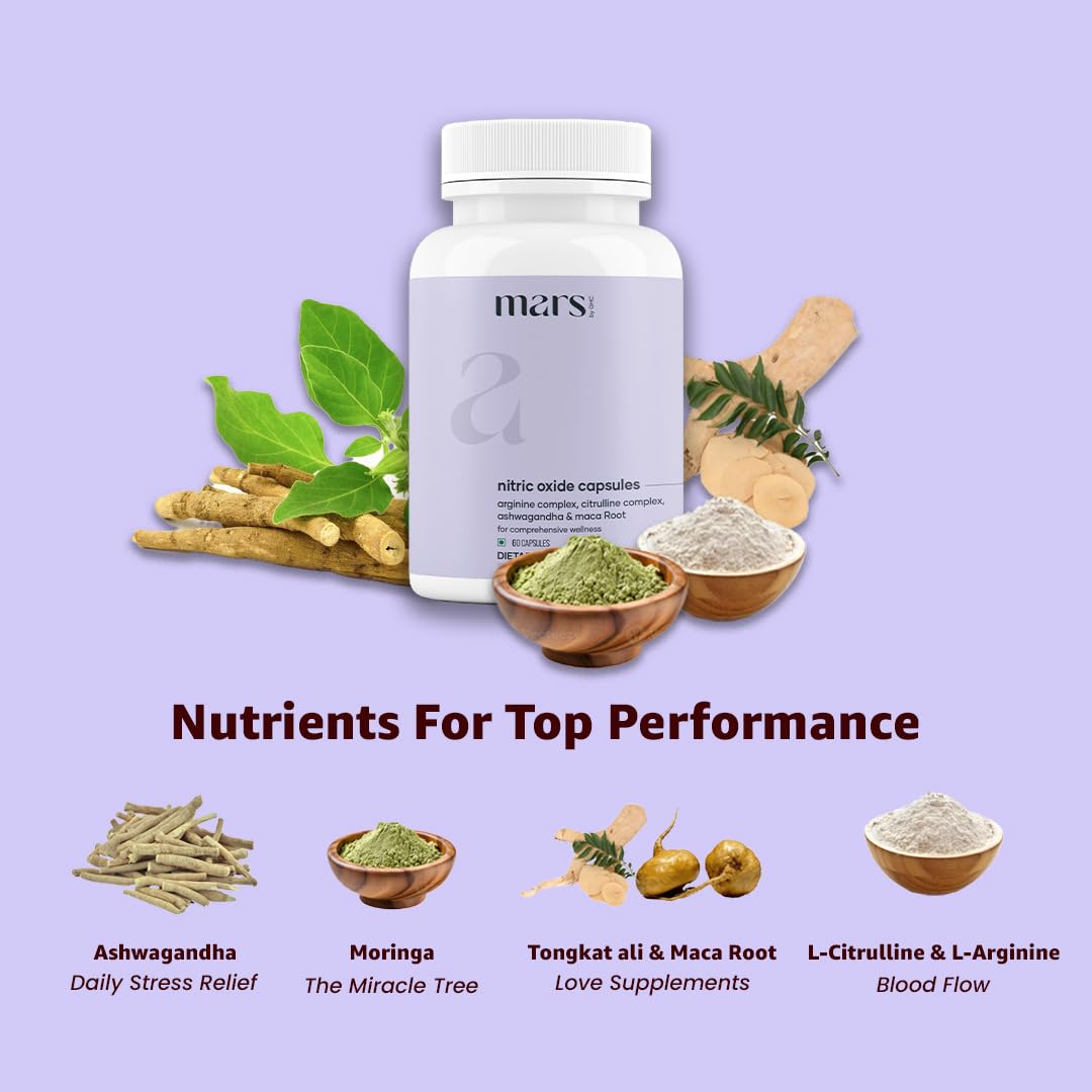 Mars Nitric Oxide Capsules close-up highlighting L-Arginine ingredient.