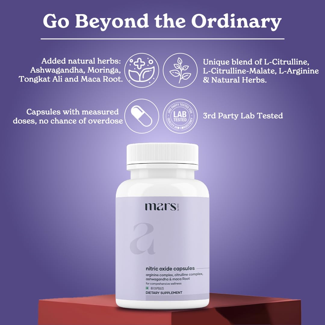 Mars Nitric Oxide Capsules close-up highlighting L-Citrulline ingredient.