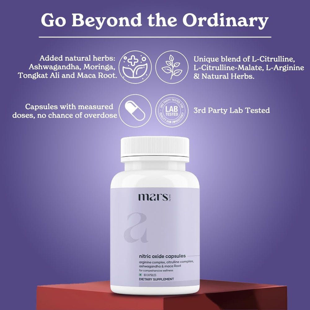 Mars Nitric Oxide Capsules close-up highlighting L-Citrulline ingredient.