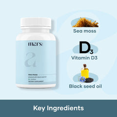 Close-up of Mars Sea Moss Caps Surge Natural capsules ready for daily intake.