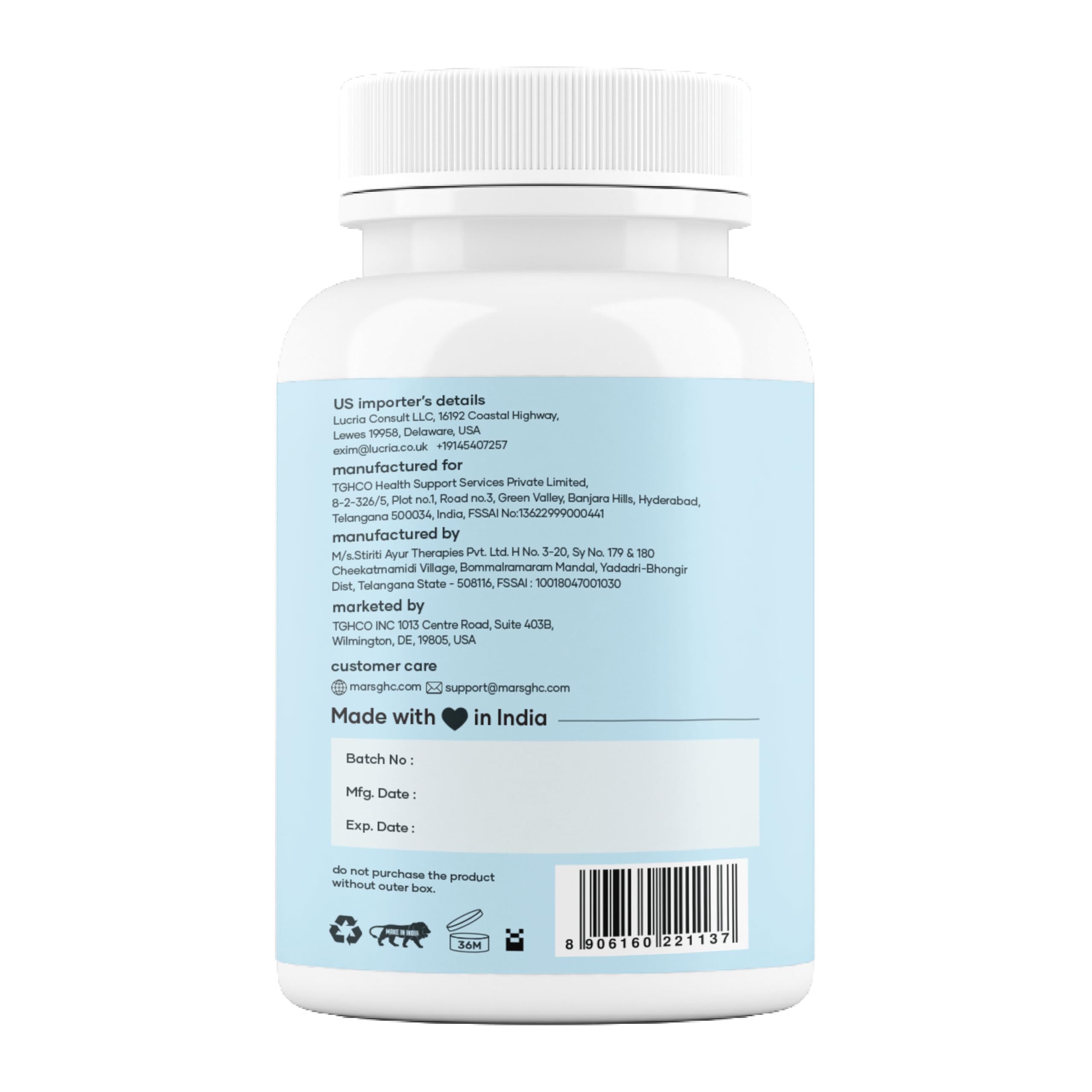 Dosing directions for Mars Sea Moss Caps Surge Natural on packaging.