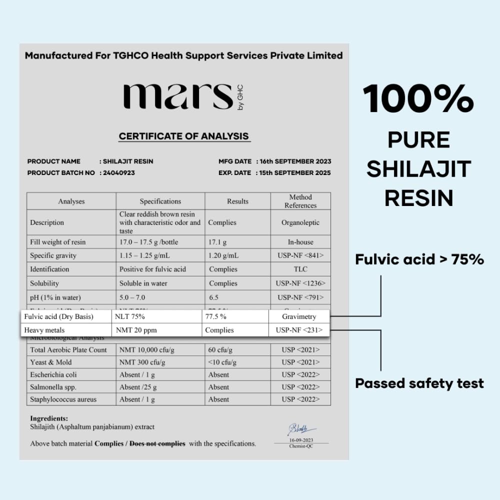 Mars Shilajit Gold Resin spoon application shows simple dosage.
