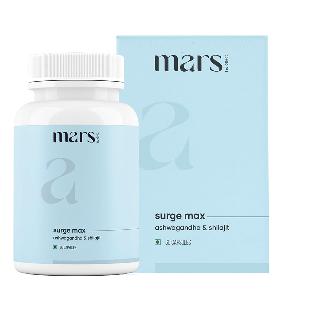 Mars Surgemax bottle with 60 capsules ready for daily vitality.