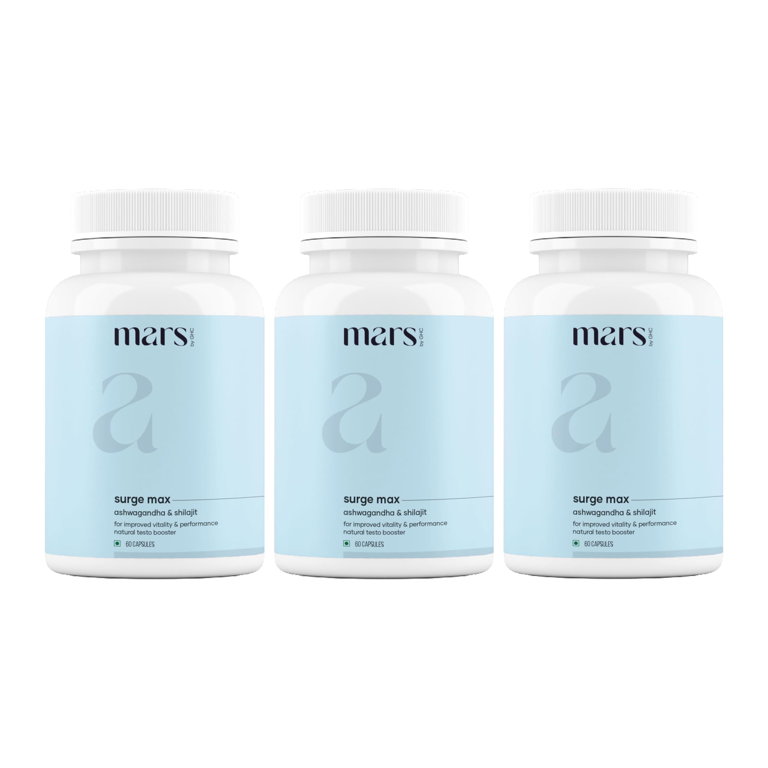 Mars Surgemax bottle pouring capsules for daily energy support.