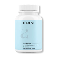 Mars Surgemax bottle shot showing easy-to-swallow capsules for daily vitality.