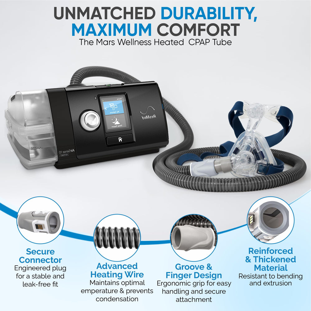Mars Wellness CPAP heating tube compatible with AirSense 10 and AirCurve 10 for seamless integration.