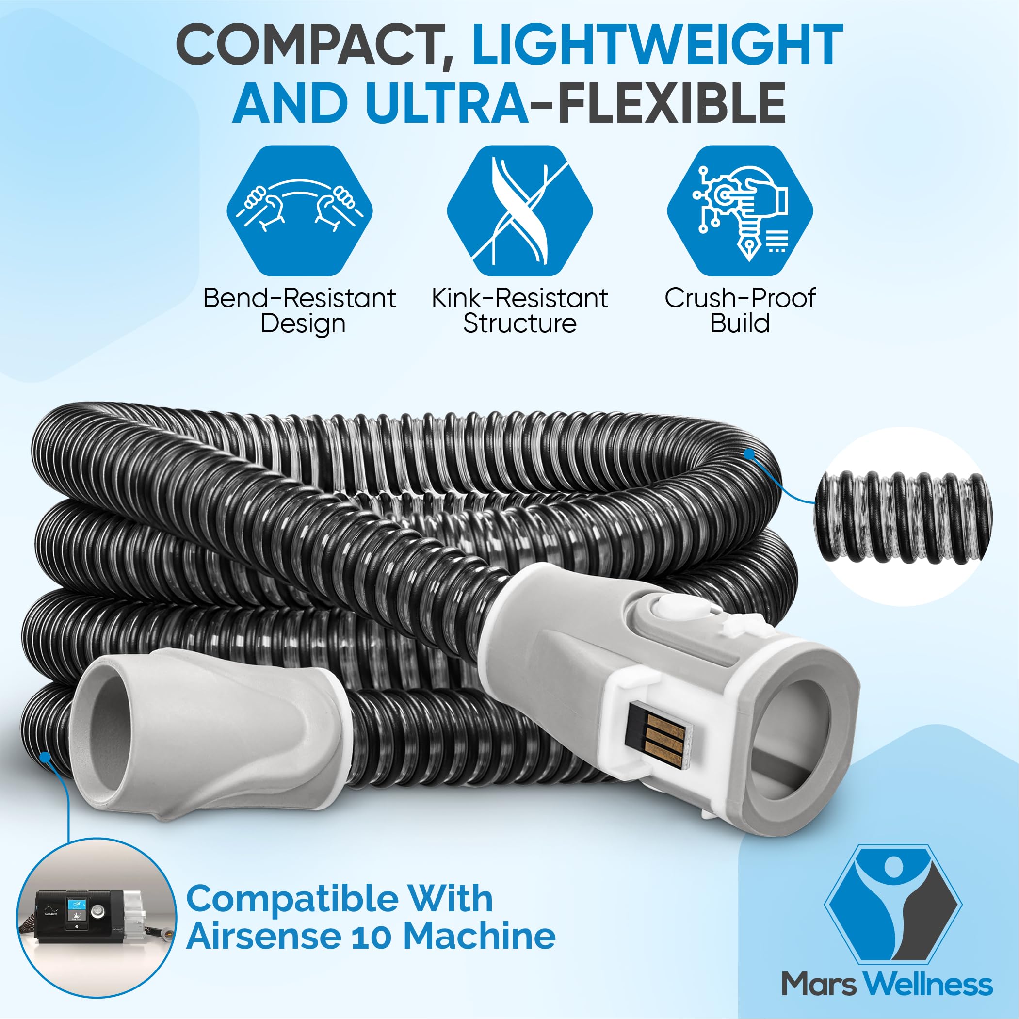 Mars Wellness CPAP heating tube climate control supports comfortable overnight use.