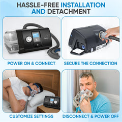 Mars Wellness CPAP heating tube with clip connections enables quick secure setup.