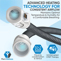 Mars Wellness CPAP heating tube rainout prevention reduces moisture buildup in the hose.