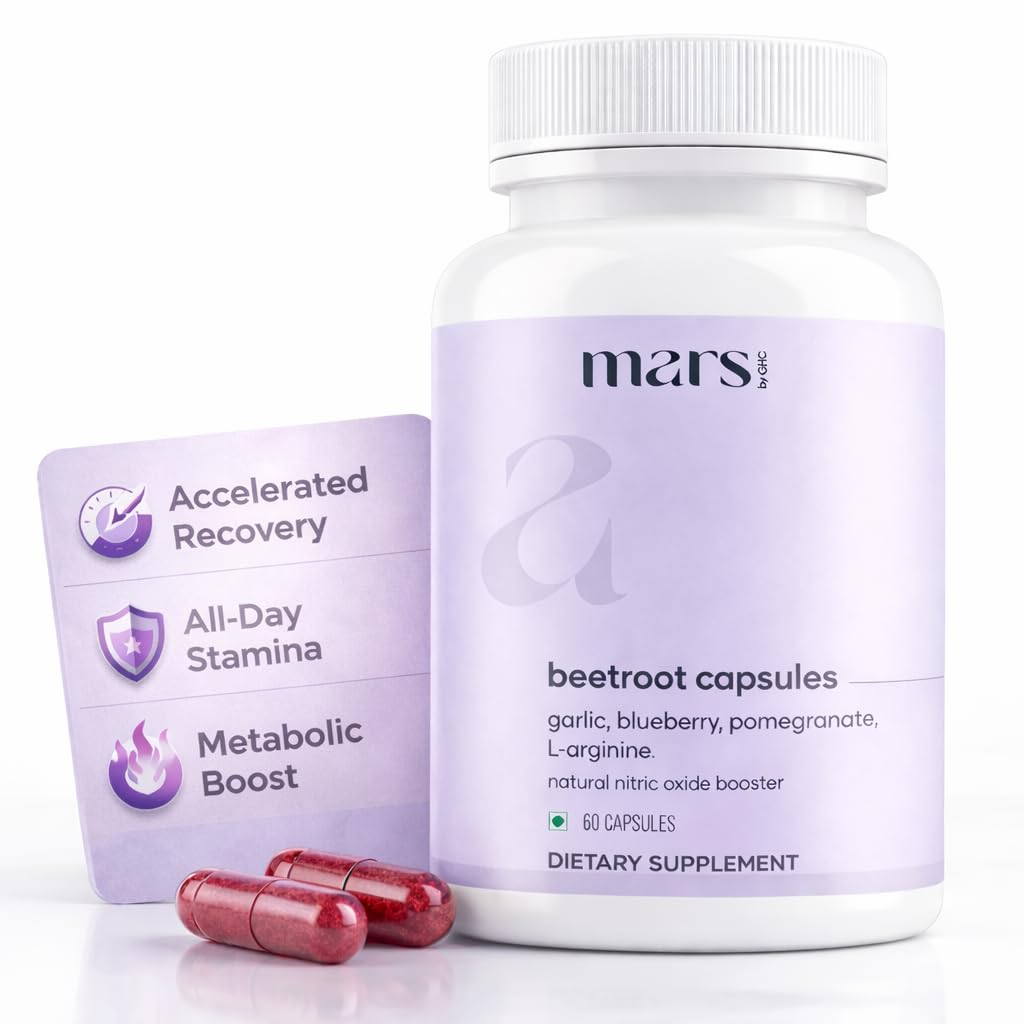 Mars by GHC bottle front view showing plant-based beetroot capsules for daily wellness
